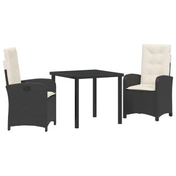 3-teiliges Garten-Essenset mit Kissen Schwarz Poly-Rattan