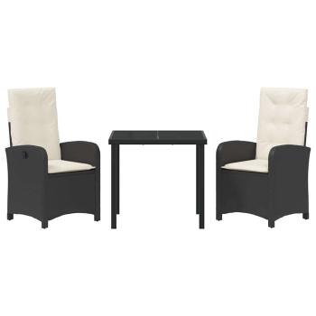 3-teiliges Garten-Essenset mit Kissen Schwarz Poly-Rattan