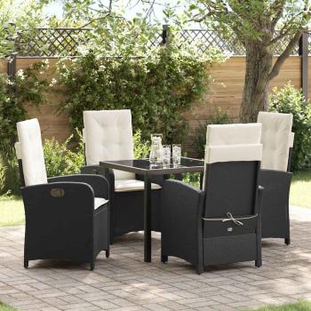 ARDEBO.de - 5-teiliges Garten-Essset mit Kissen Schwarz Poly-Rattan