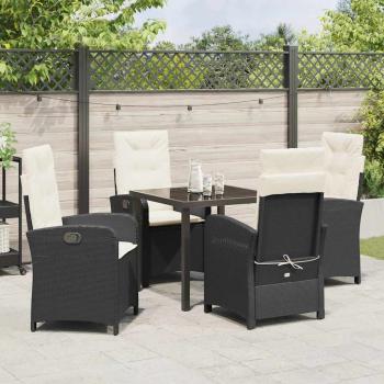 5-teiliges Garten-Essset mit Kissen Schwarz Poly-Rattan