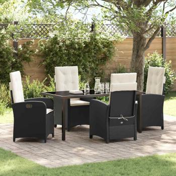 ARDEBO.de - 5-teiliges Garten-Dining-Set mit Kissen Schwarz Poly Rattan
