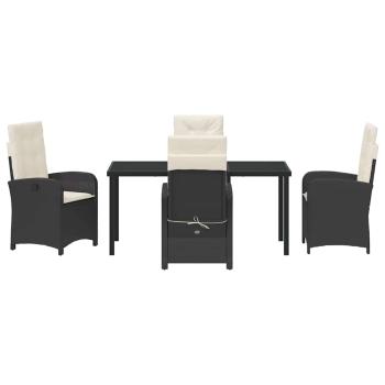 5-teiliges Garten-Dining-Set mit Kissen Schwarz Poly Rattan