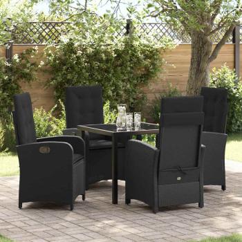ARDEBO.de - 5-teiliges Gartentisch-Set mit Kissen Schwarz Poly-Rattan