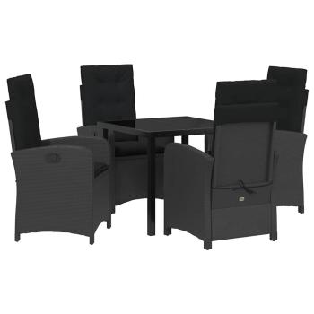 5-teiliges Gartentisch-Set mit Kissen Schwarz Poly-Rattan