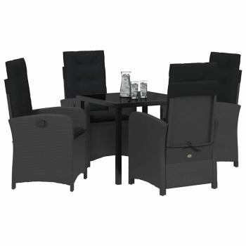5-teiliges Gartentisch-Set mit Kissen Schwarz Poly-Rattan