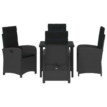 5-teiliges Gartentisch-Set mit Kissen Schwarz Poly-Rattan