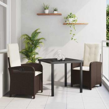 ARDEBO.de - 3-teiliges Garten-Dining-Set mit Kissen - Braunes Poly-Rattan