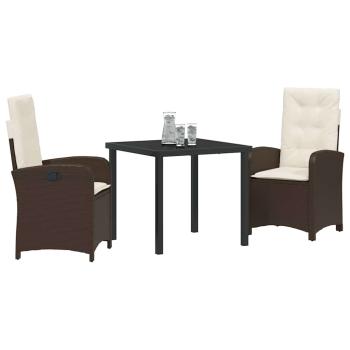 3-teiliges Garten-Dining-Set mit Kissen - Braunes Poly-Rattan
