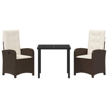 3-teiliges Garten-Dining-Set mit Kissen - Braunes Poly-Rattan
