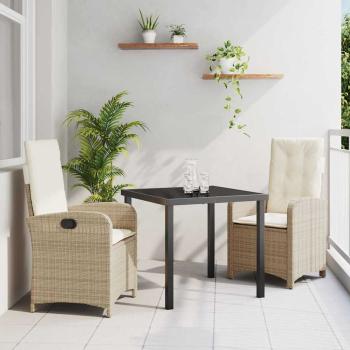 ARDEBO.de - 3-teiliges Garten-Dining-Set mit Kissen Beige Poly-Rattan