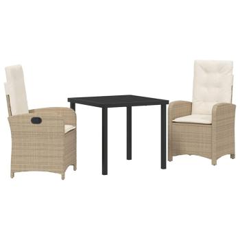 3-teiliges Garten-Dining-Set mit Kissen Beige Poly-Rattan