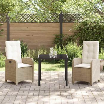 3-teiliges Garten-Dining-Set mit Kissen Beige Poly-Rattan