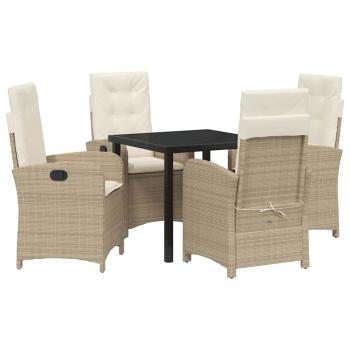 5-teiliges Garten-Esszimmer-Set mit Kissen Beige Poly-Rattan.