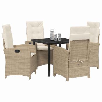 5-teiliges Garten-Esszimmer-Set mit Kissen Beige Poly-Rattan.