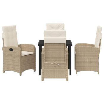 5-teiliges Garten-Esszimmer-Set mit Kissen Beige Poly-Rattan.