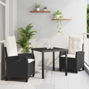 ARDEBO.de - 3-teiliges Gartenmöbel-Set mit Kissen Schwarz Poly-Rattan
