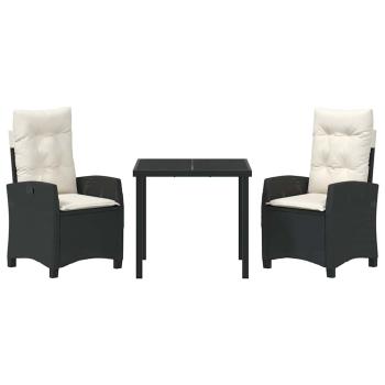 3-teiliges Gartenmöbel-Set mit Kissen Schwarz Poly-Rattan