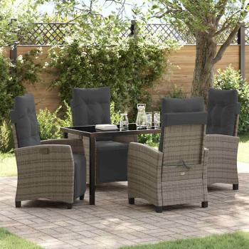 ARDEBO.de - 5-teiliges Garten-Esszimmer-Set Grau Poly-Rattan