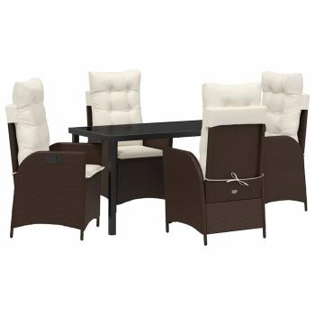 5-teiliges Garten-Esszimmer Set mit Kissen Braun Poly-Rattan