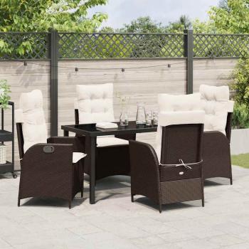 5-teiliges Garten-Esszimmer Set mit Kissen Braun Poly-Rattan