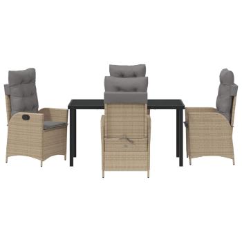 5-teiliges Garten-Esszimmer-Set mit Kissen Beige Poly-Rattan
