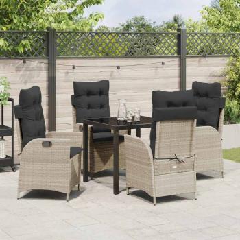 5-teiliges Garten-Esstisch-Set mit Kissen Hellgrau Poly-Rattan