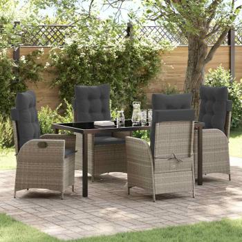 ARDEBO.de - 5-teiliges Garten-Dining-Set mit Kissen, Hellgrau, Poly-Rattan