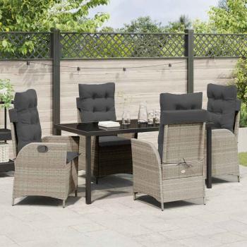 5-teiliges Garten-Dining-Set mit Kissen, Hellgrau, Poly-Rattan