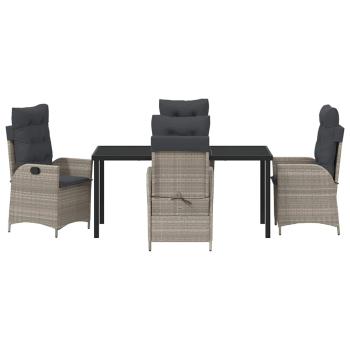 5-teiliges Garten-Dining-Set mit Kissen, Hellgrau, Poly-Rattan