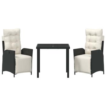 Garten Essgruppe mit Kissen 3 pcs Schwarz Poly-Rattan
