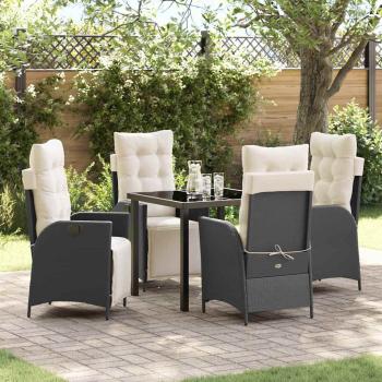 ARDEBO.de - 5-teiliges Garten-Esszimmer-Set Schwarz Poly Rattan