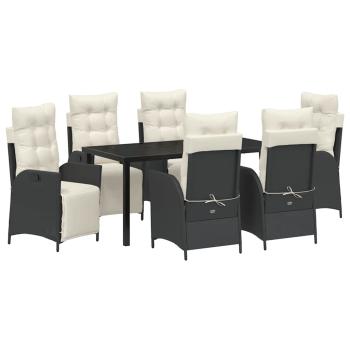 7-teiliges Garten-Esszimmer Set in Schwarz aus Poly-Rattan