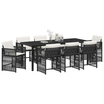 Garten Essgruppe 9 stk. Schwarz Poly-Rattan