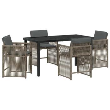 5-teiliges Garten-Ess-Set mit Kissen in Grau Poly-Rattan