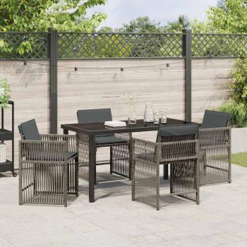 5-teiliges Garten-Ess-Set mit Kissen in Grau Poly-Rattan