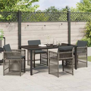 5-teiliges Garten-Dining-Set mit Kissen Grau Poly-Rattan