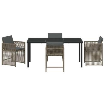 5-teiliges Garten-Dining-Set mit Kissen Grau Poly-Rattan