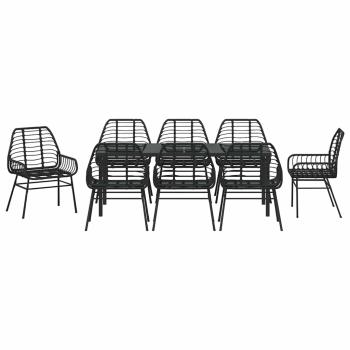 9-teiliges Garten-Ess-Set Schwarz Poly Rattan