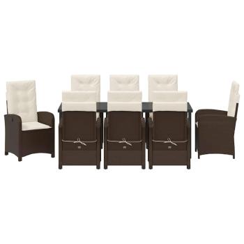 9-teiliges Garten-Dining-Set mit Kissen aus braunem Poly-Rattan