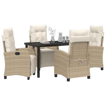 5-teiliges Garten-Esszimmer-Set Sandfarben Poly-Rattan
