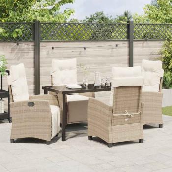 5-teiliges Garten-Esszimmer-Set Sandfarben Poly-Rattan