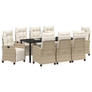 9-teiliges Garten-Essset Beige Poly-Rattan