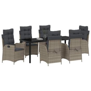 ARDEBO.de - 7-teiliges Garten-Dining-Set mit Kissen Grau Poly-Rattan