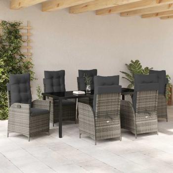 7-teiliges Garten-Dining-Set mit Kissen Grau Poly-Rattan