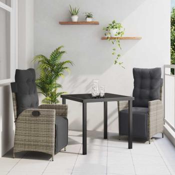 ARDEBO.de - 3-teiliges Garten-Ess-Set Grau Poly-Rattan