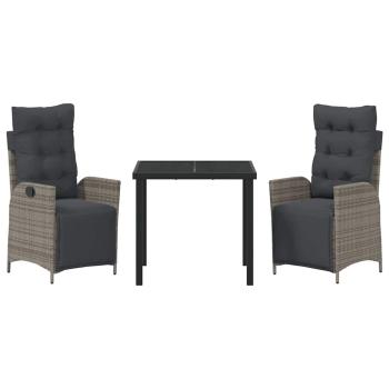 3-teiliges Garten-Ess-Set Grau Poly-Rattan