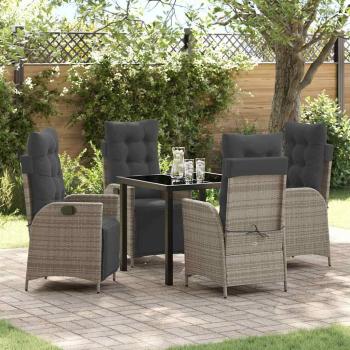 ARDEBO.de - 5-teiliges Garten-Ess-Set in Grau aus Poly Rattan