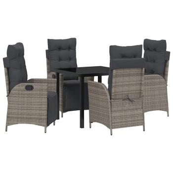 5-teiliges Garten-Ess-Set in Grau aus Poly Rattan
