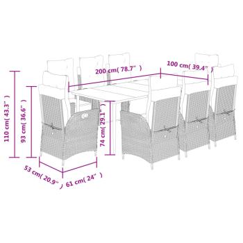 9-tlg. Garten-Essgruppe mit Kissen Grau Poly Rattan