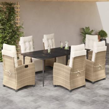 ARDEBO.de - 7-tlg. Garten-Essgruppe mit Kissen Beige Poly Rattan